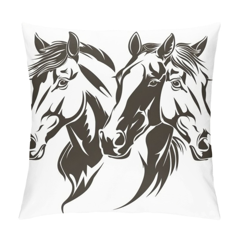 Personality  Two Elegant Black Horses Depicted In A Stylized Design, Showcasing Their Majestic Features And Flowing Manes. Pillow Covers