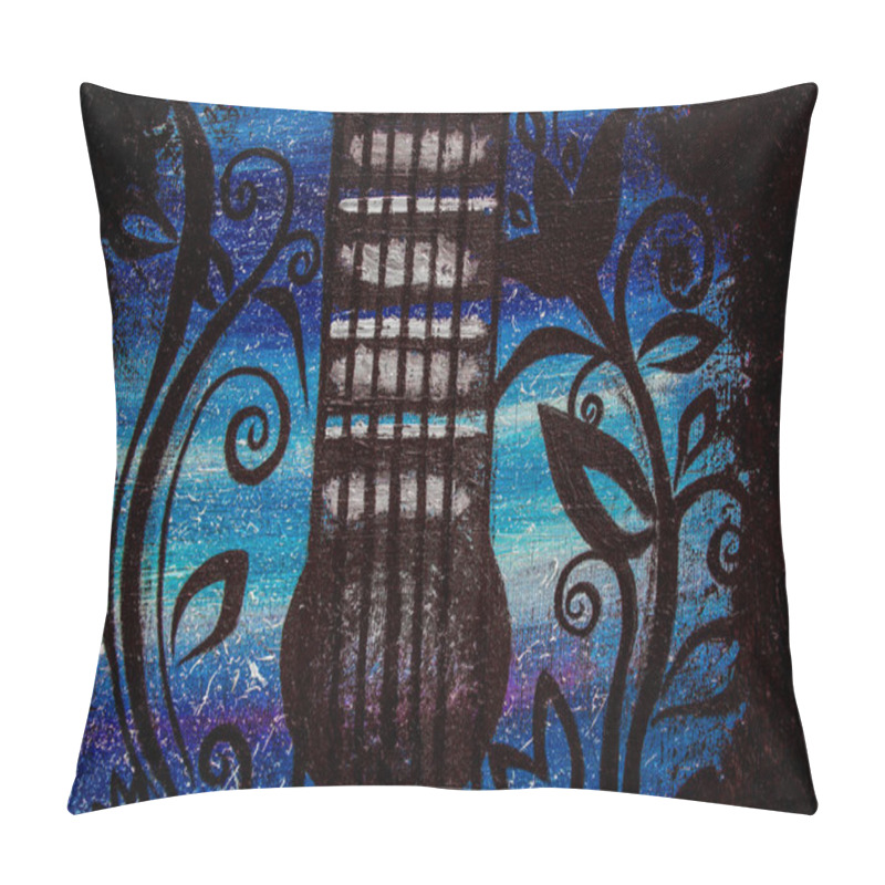 Personality  Oil Painting Guitar. Guitar On A Starry Background. Background. Texture. Pillow Covers