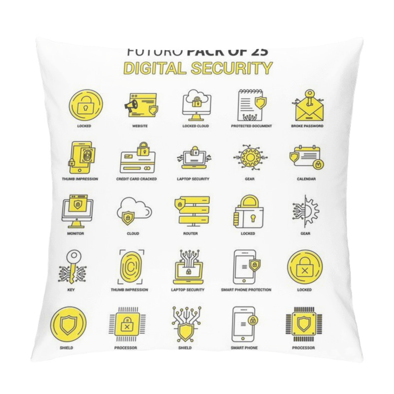 Personality  Digital Security Icon Set. Yellow Futuro Latest Design Icon Pack Pillow Covers