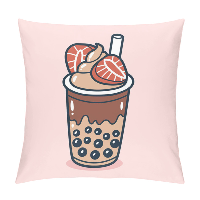 Personality  Bubble Tea Drink With Strawberry Toping Illustration Pillow Covers