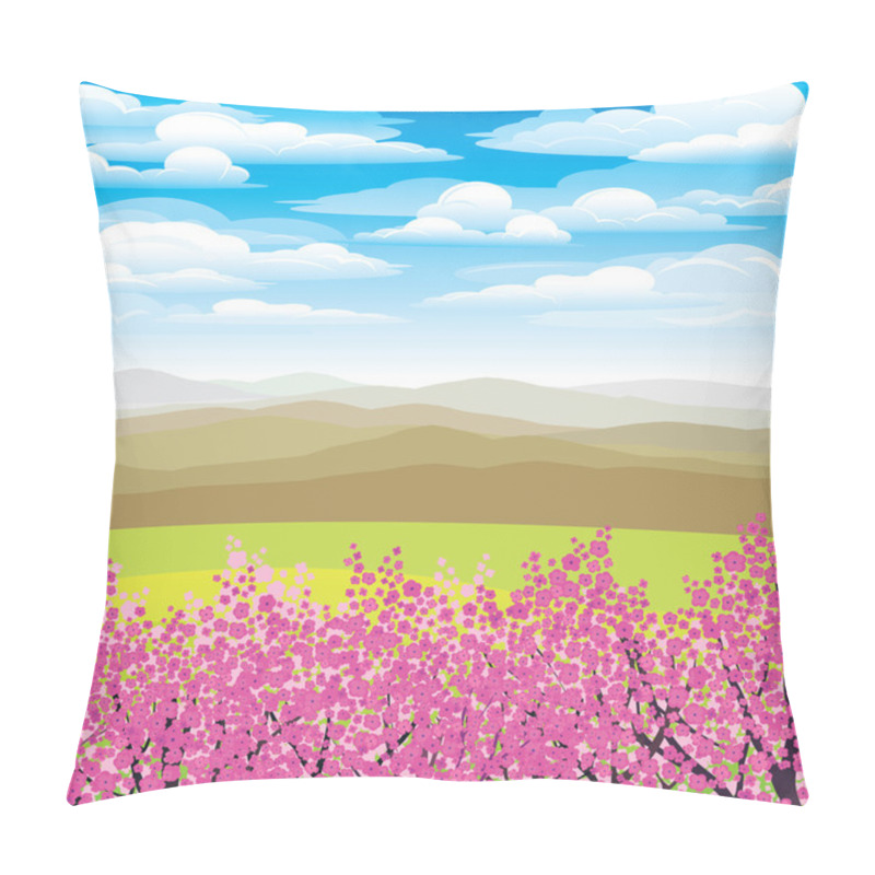 Personality  Pink Japanese Trees And Mountains Pillow Covers