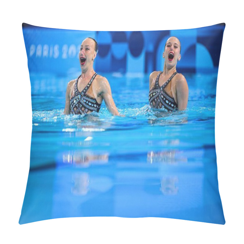 Personality  PARIS, FRANCE - 9 AUGUST, 2024: BAYANDINA Anastasia LUNEL Romane, The Artistic Swimming, Duet, Technical Routine, Artistic Swimming, Duet, Technical Routine, The Paris 2024 Olympic Games At Aquatics Centre Pillow Covers