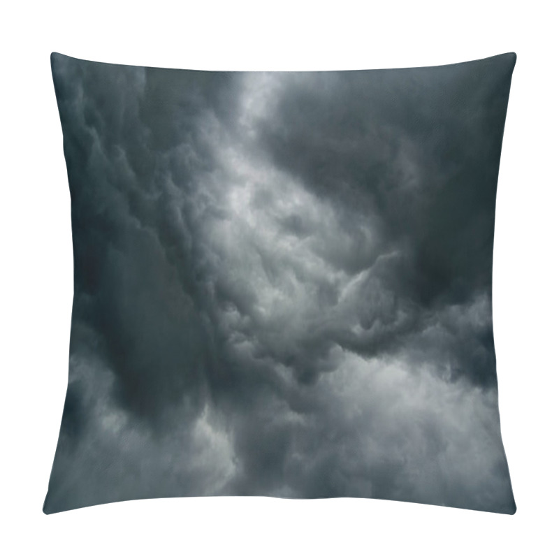 Personality  Dramatic Thunderstorm Clouds To Dark Sky.Dark Sky And Black Clouds, Dramatic Storm Clouds Before Rain. Pillow Covers