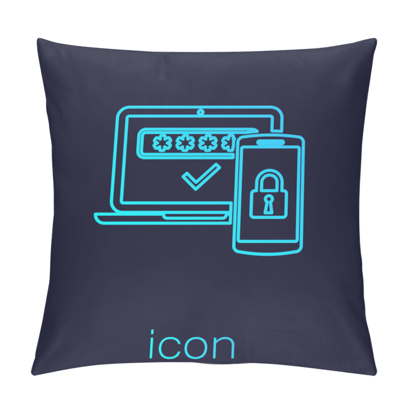 Personality  Turquoise Multi Factor, Two Steps Authentication Line Icon Isolated On Blue Background. Vector Illustration Pillow Covers