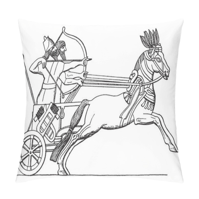 Personality  Assyrian Was A Major Mesopotamian Kingdom And Empire Of The Ancient Near East And The Levant, Vintage Line Drawing Or Engraving Illustration. Pillow Covers