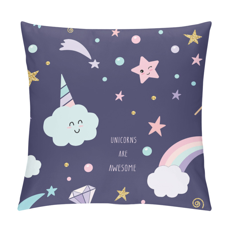 Personality  Unicorn Magic Seamless Pattern Background With Rainbow, Stars And Diamonds. Pillow Covers