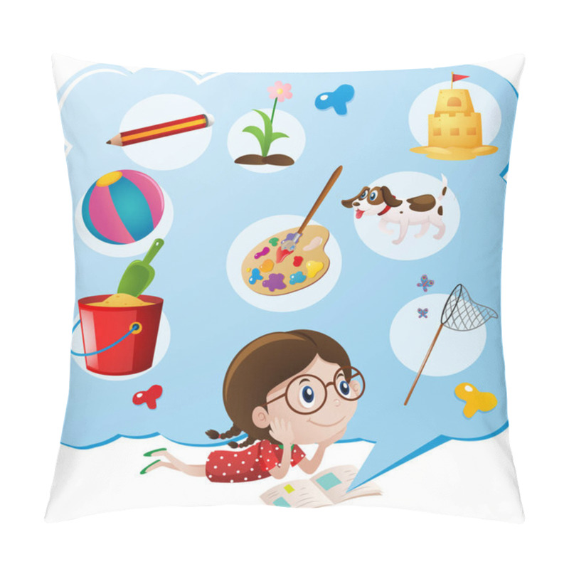 Personality  Girl Thinking Of Favorite Things Pillow Covers