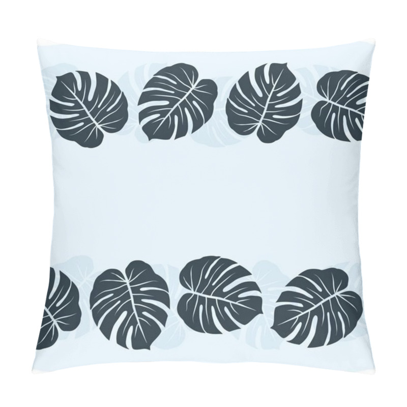 Personality  Dark Monstera Leaves Graphic  Exotic Seamless Double Horizontal Border On Light Blue Background Pillow Covers