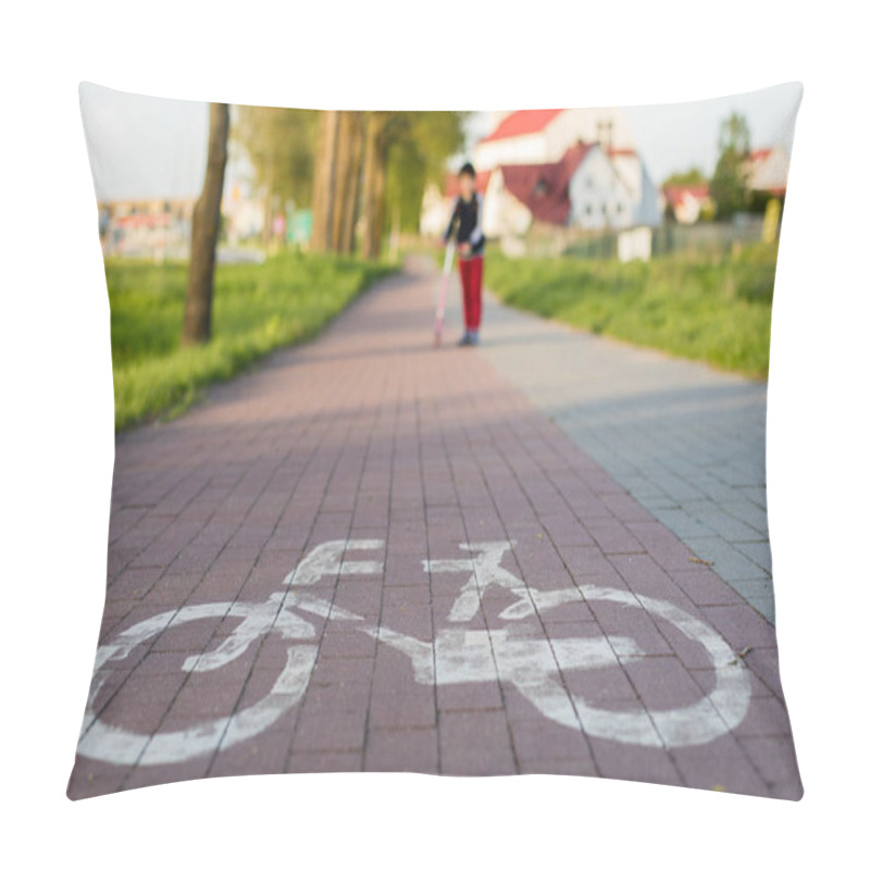 Personality  Bicycle Path With Horizontal Marking. Designated Place For Cycli Pillow Covers