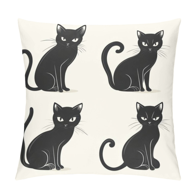 Personality  Four Unique Black Cats, Each With Distinct Poses And Expressions, Showcasing Their Playful And Whimsical Nature. Pillow Covers