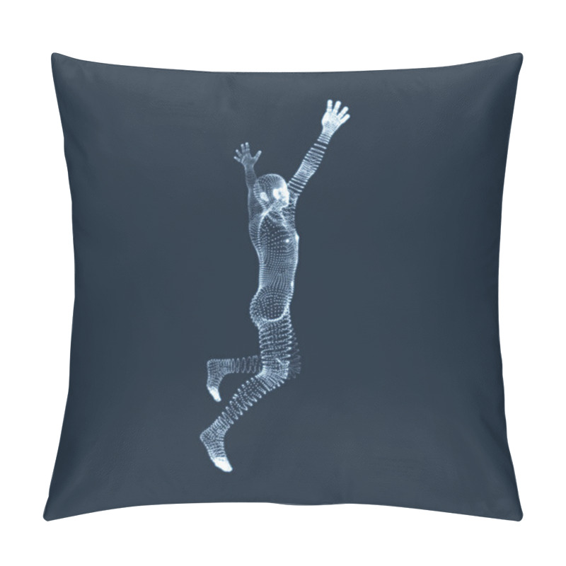 Personality  Running Man. Human With Arm Up. Silhouette For Sport Championship. The Victory Celebration. 3D Model Of Man. Vector Illustration. Pillow Covers