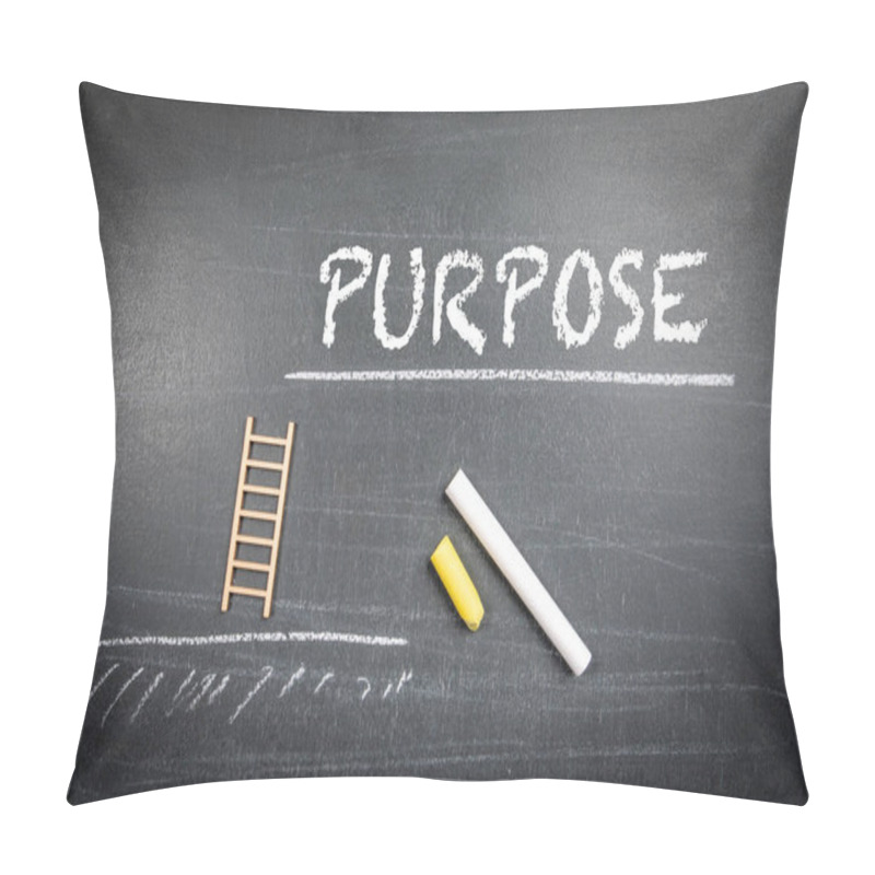 Personality  PURPOSE Concept. Miniature Stairs And Text On A Black Chalkboard. Pillow Covers