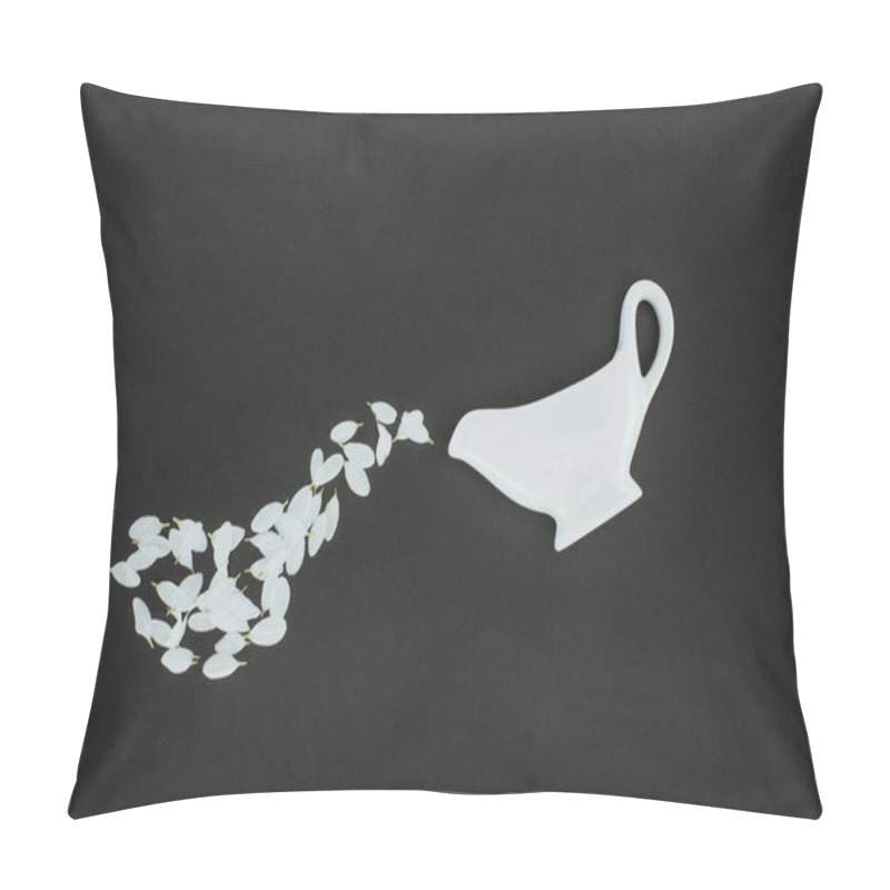 Personality  Top View Of Teapot With White Petals Isolated On Black Pillow Covers