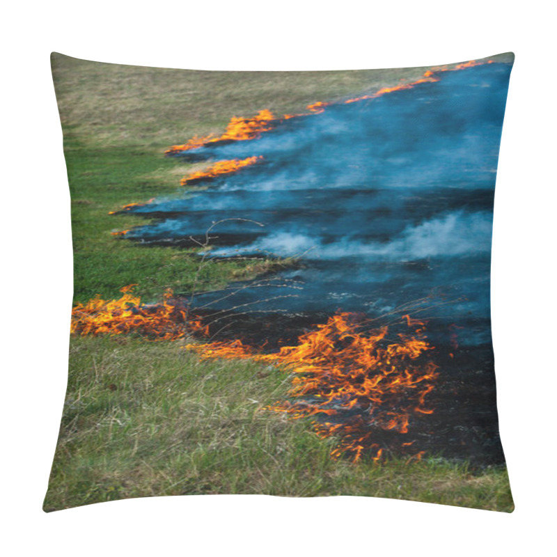 Personality  Burning Old Dry Grass In Garden. Flaming Dry Grass On A Field. Forest Fire. Stubble Field Is Burned By Farmer. Fire In The Field. Pillow Covers