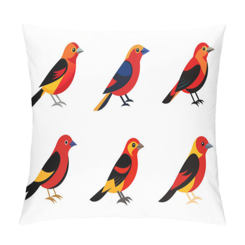 Personality  Cute Tanager Birds Illustration Bundle. Beauty Of These Tropical Birds, Offering Versatile And Eye-catching Elements For Your Artwork. Pillow Covers