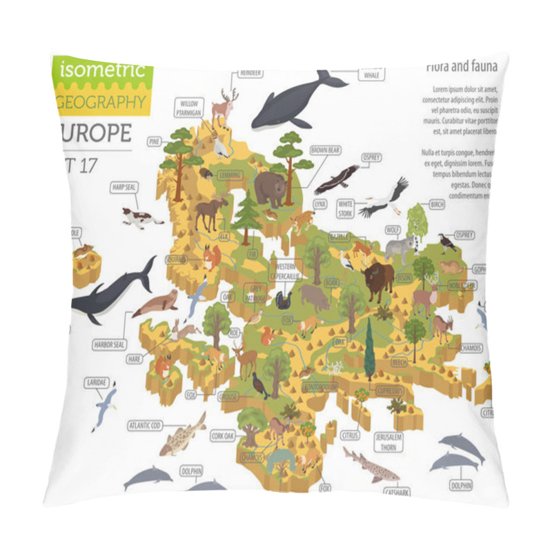 Personality  Isometric 3d European Flora And Fauna Map Constructor Elements.  Pillow Covers