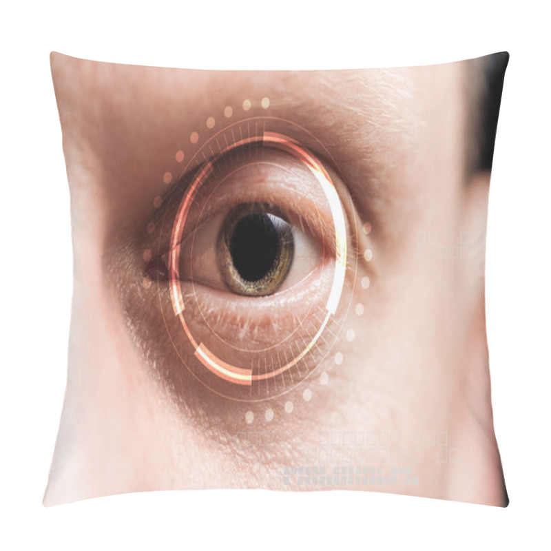 Personality  Close Up View Of Human Eye With Data Illustration, Robotic Concept Pillow Covers