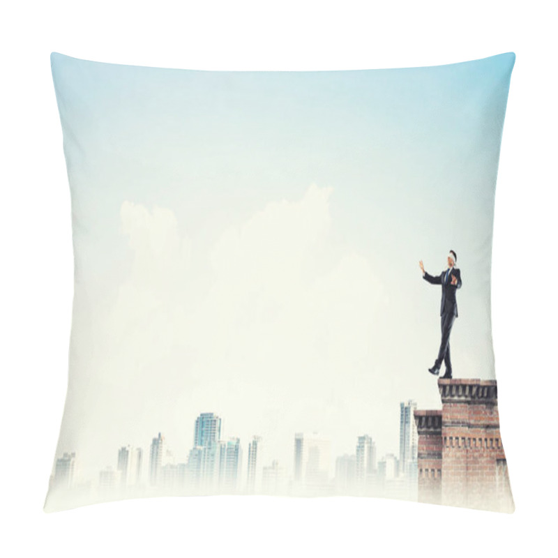 Personality  Businessman With Blindfolder On Eyes  Pillow Covers