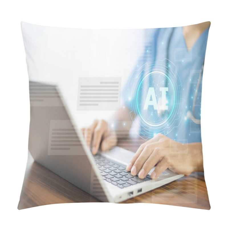 Personality  Doctor Using AI Technology Data Management Improves Patient Care By Analyzing Large Volumes Of Medical Data, Enabling Faster Diagnosis And Personalized Treatment Plans. Pillow Covers