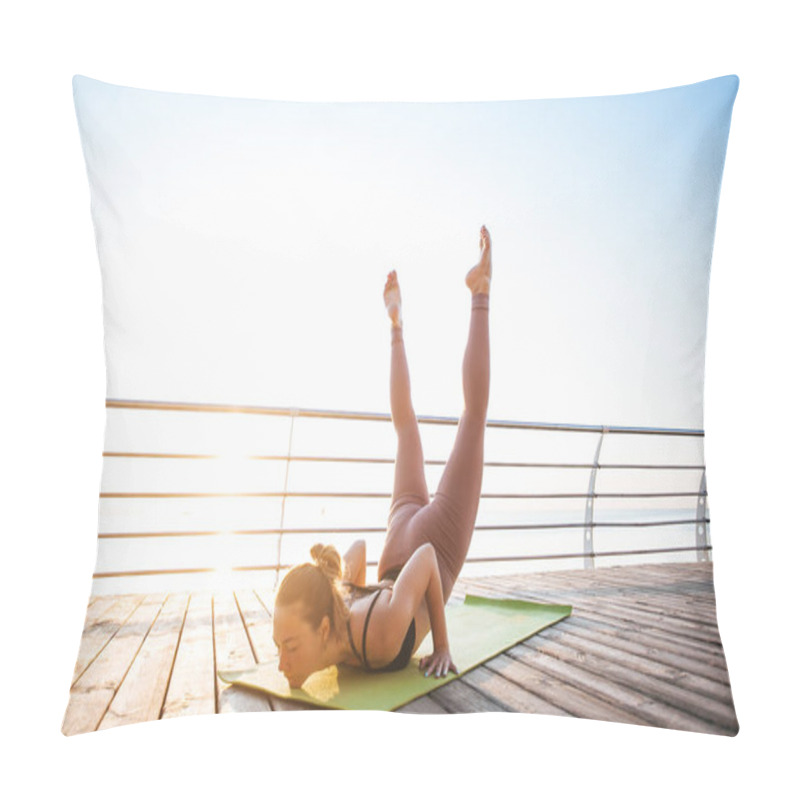 Personality  Beautiful Young Woman Doing Yoga Postures Outdoors Pillow Covers