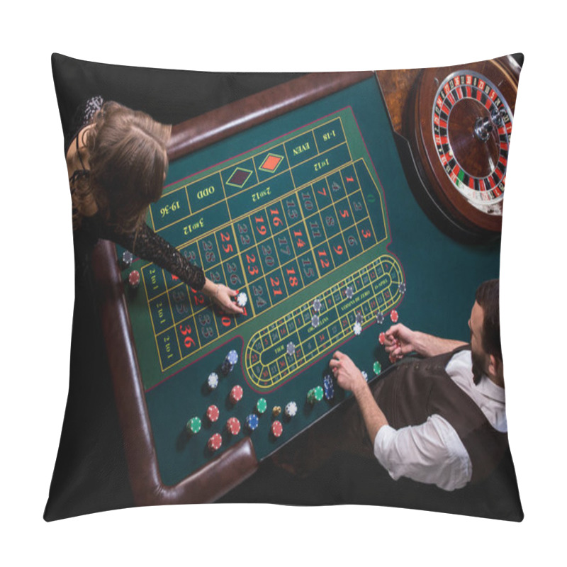 Personality  Croupier And Woman Player At A Table In A Casino. Picture Of A C Pillow Covers