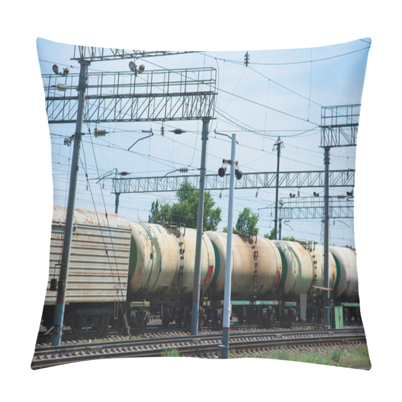 Personality  Freight Train Crossing Through Railroad Station. Railway Freight Cars And Tank Cars Pillow Covers