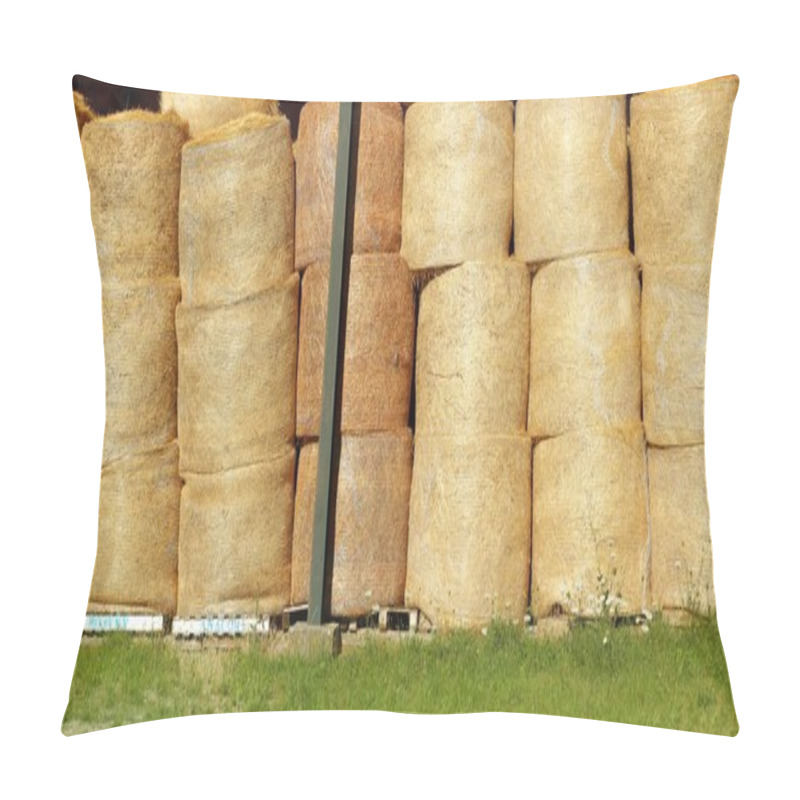 Personality  Round Wheat Bales Stacked Stock Rows Golden Pillow Covers