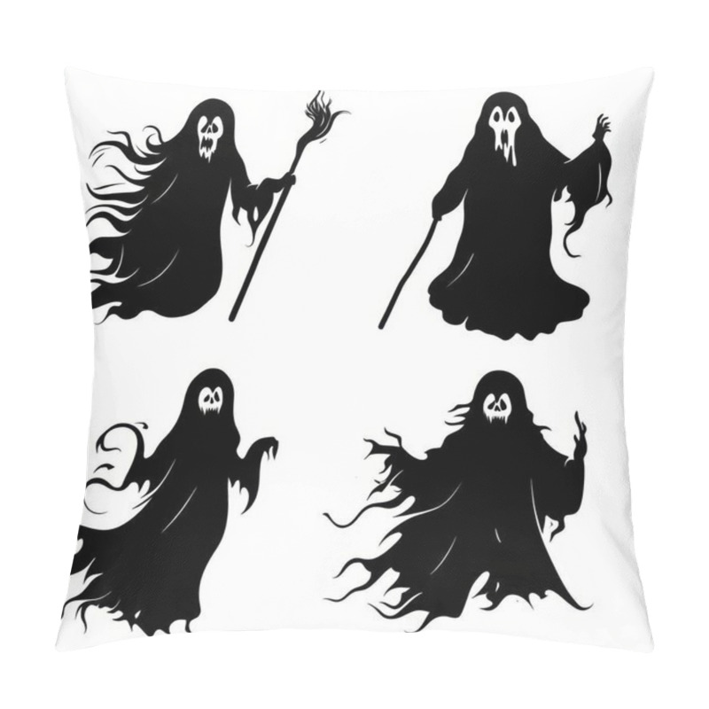 Personality  Four Haunting Black Silhouettes Of Ghostly Figures, Each With Unique Stances And Eerie Expressions. Pillow Covers