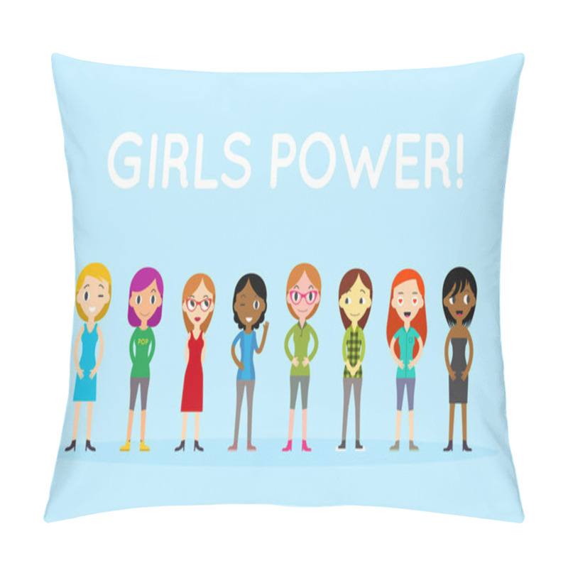 Personality  International Diverse And Interracial Group Of Standing Women. Girls Power Concept, Feminine And Feminism Ideas, Woman Empowerment And Role Cards Design. Pillow Covers