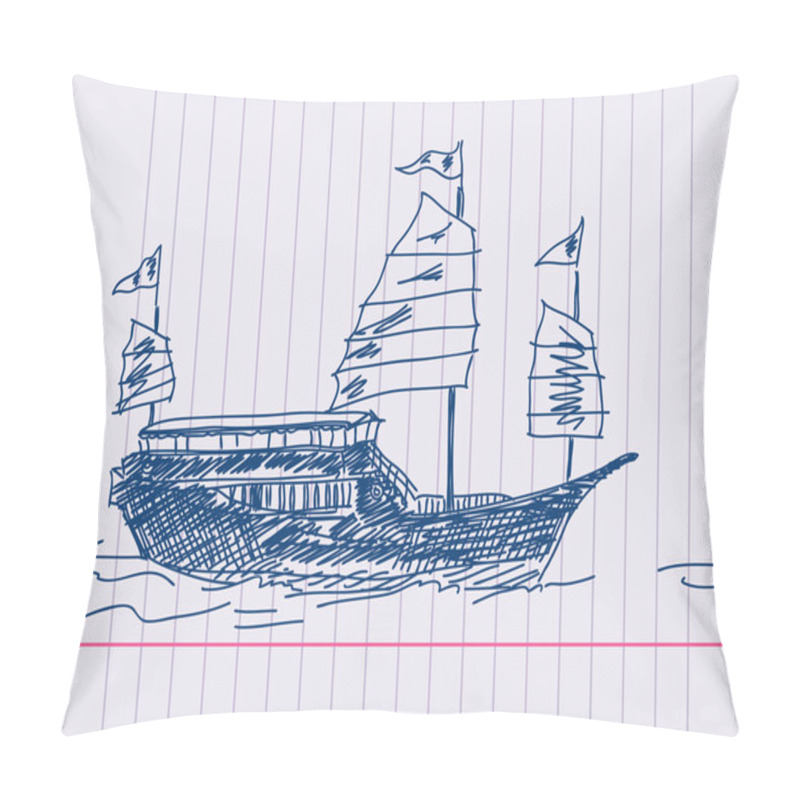 Personality  Chinese Sailing Ship Hand Drawn Pillow Covers