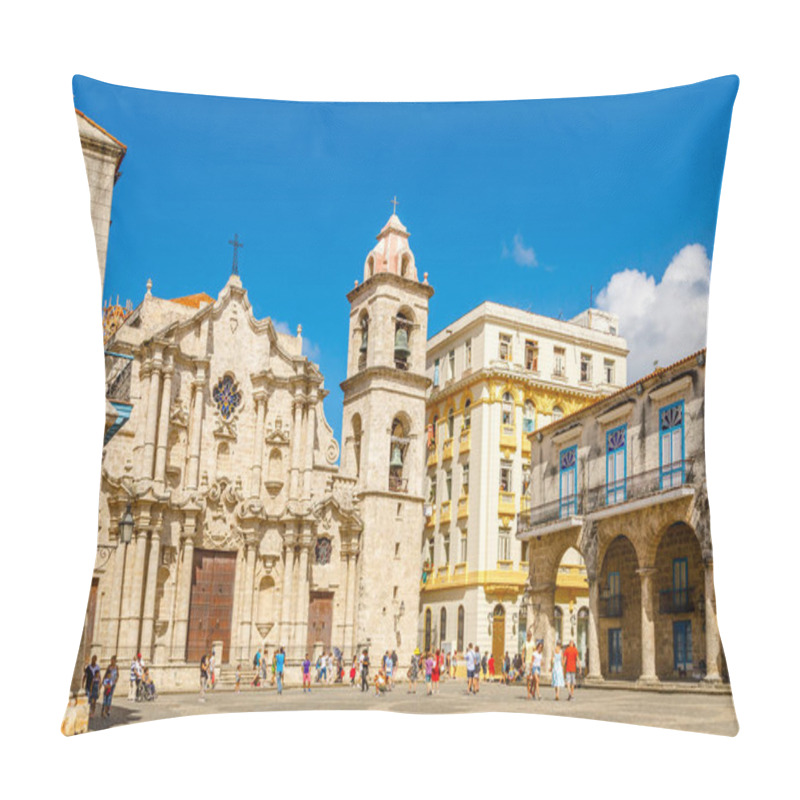 Personality  Cathedral Square With Catholic Church, Bell Tower And Old Buildings, Historical Center Of Old Havana, Cuba Pillow Covers