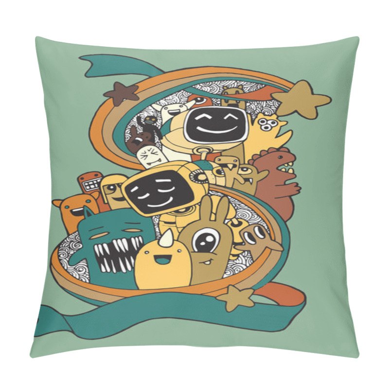 Personality  Hand Drawn Aliens , Monsters And Robot Cartoon Doodle Pillow Covers