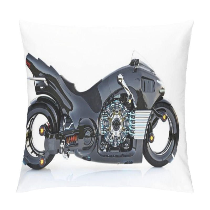 Personality  Futuristic Light Cycle. Motorcycle Is On An Isolated White Background. 3d Rendering Pillow Covers