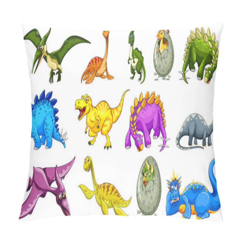 Personality  Different Dinosaurs Cartoon Character And Fantasy Dragons Isolated Illustration Pillow Covers