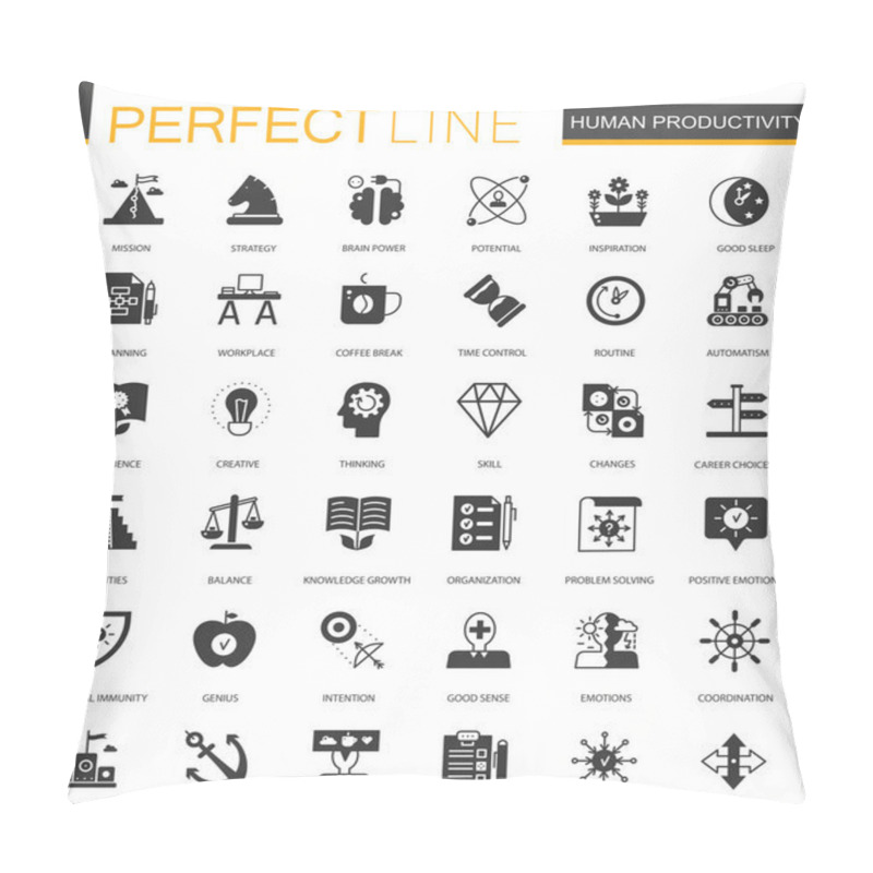 Personality  Black Classic Human Productivity Web Icons Set. Pillow Covers