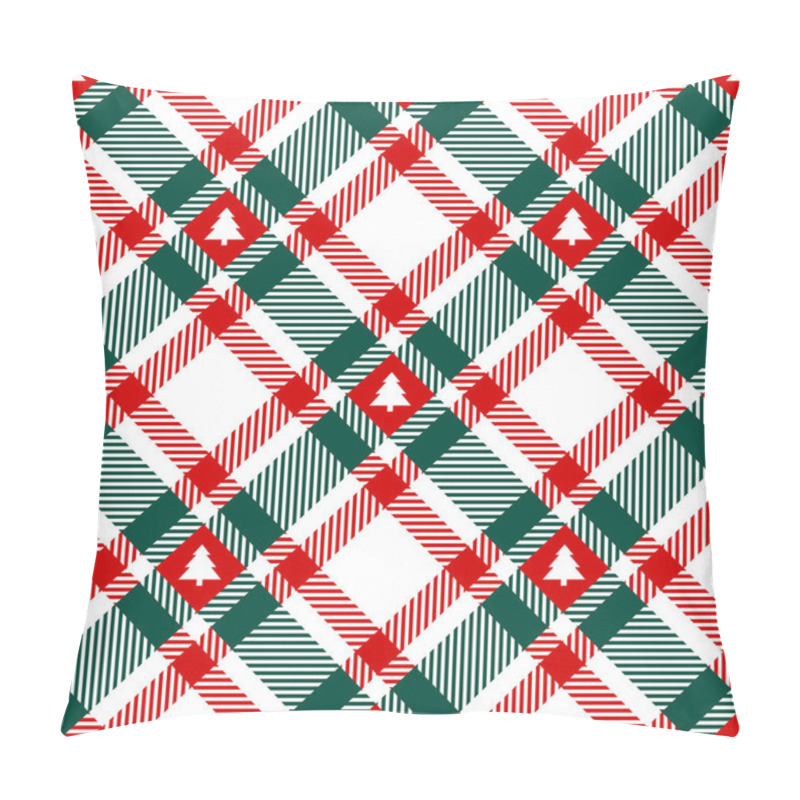 Personality  Seamless Pattern Christmas Diagonal Check Christmas Tree Red Green White Pillow Covers