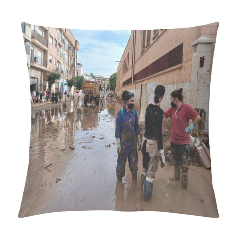 Personality  CATARROJA, SPAIN - NOVEMBER 9, 2024: View Of Devastating DANA Floods In  Valencia Caused By Torrential Rains On October 29 - 30. The Disaster Has Affected Several Towns, Such As Catarroja And Paiporta. Pillow Covers