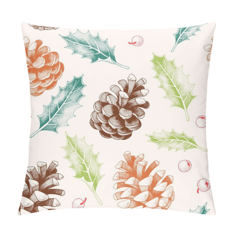 Personality  Seamless Pattern With Pine Cones And Holly Pillow Covers