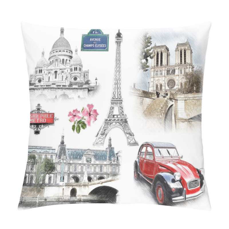 Personality  Paris Landmarks. Sketch Style. Pillow Covers