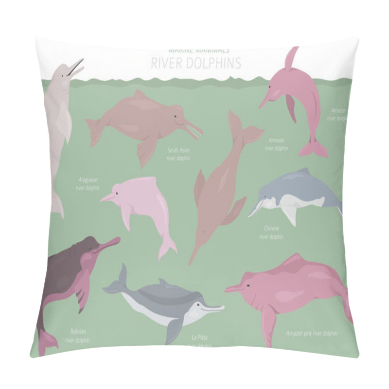 Personality  River Dolphins Set. Marine Mammals Collection. Cartoon Flat Styl Pillow Covers