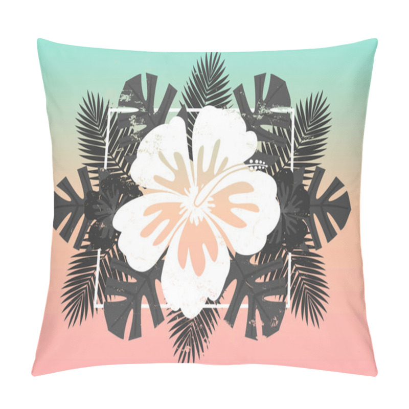 Personality  Hibiscus Flower And Palm Leaves Design Pillow Covers