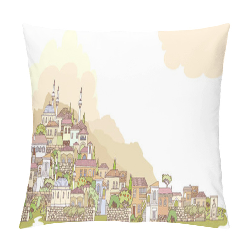 Personality  Middle East Traditional Facades. Hand Drawn Sketchy Old Oriental Pillow Covers