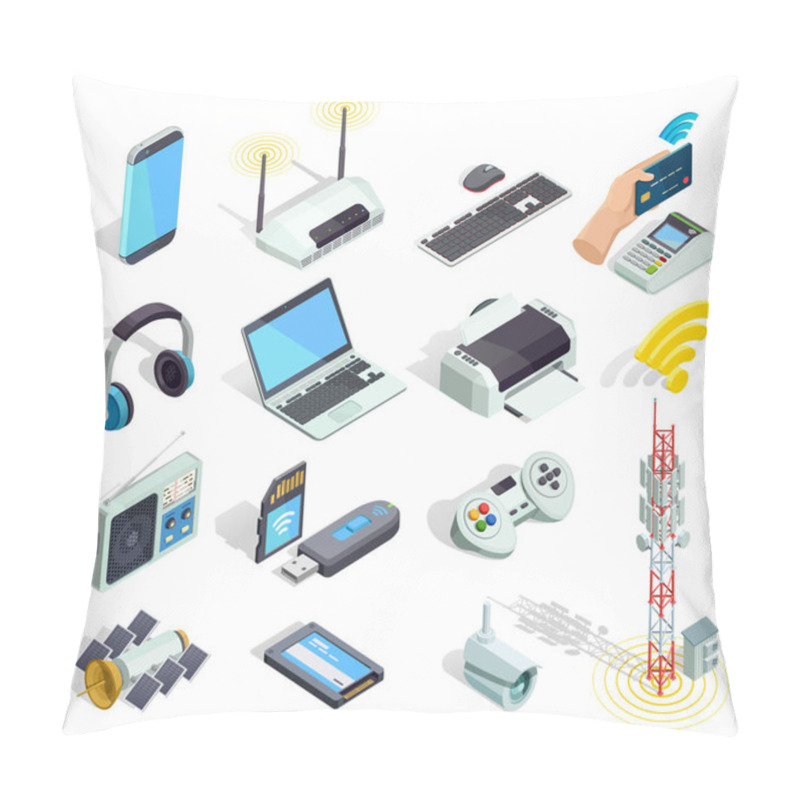 Personality  Wireless Technology Devices Isometric Icons Set Pillow Covers