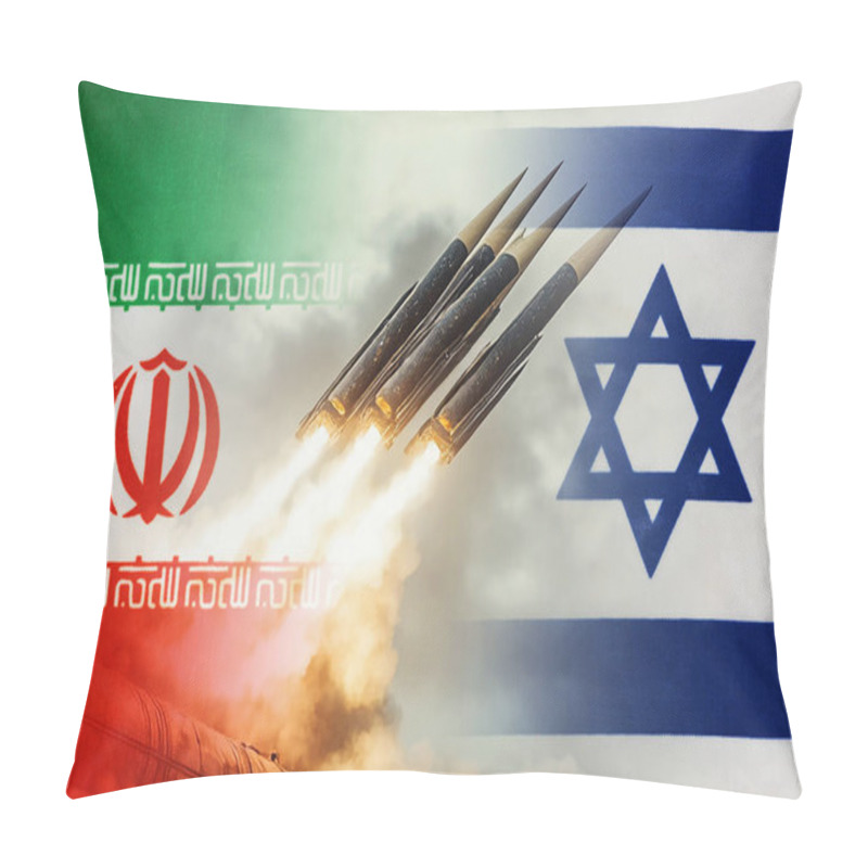 Personality  Conflict Between Iran And Israel, With Symbols Of War Such As Flames, Missiles And Fire. Israels War With Iran. Pillow Covers