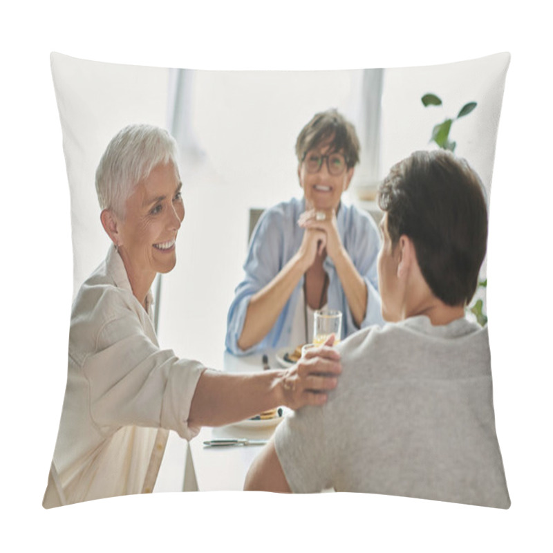 Personality  A Loving LGBTQ Family Enjoys Breakfast Together, Sharing Smiles And Warmth In A Cozy Home Setting. Pillow Covers