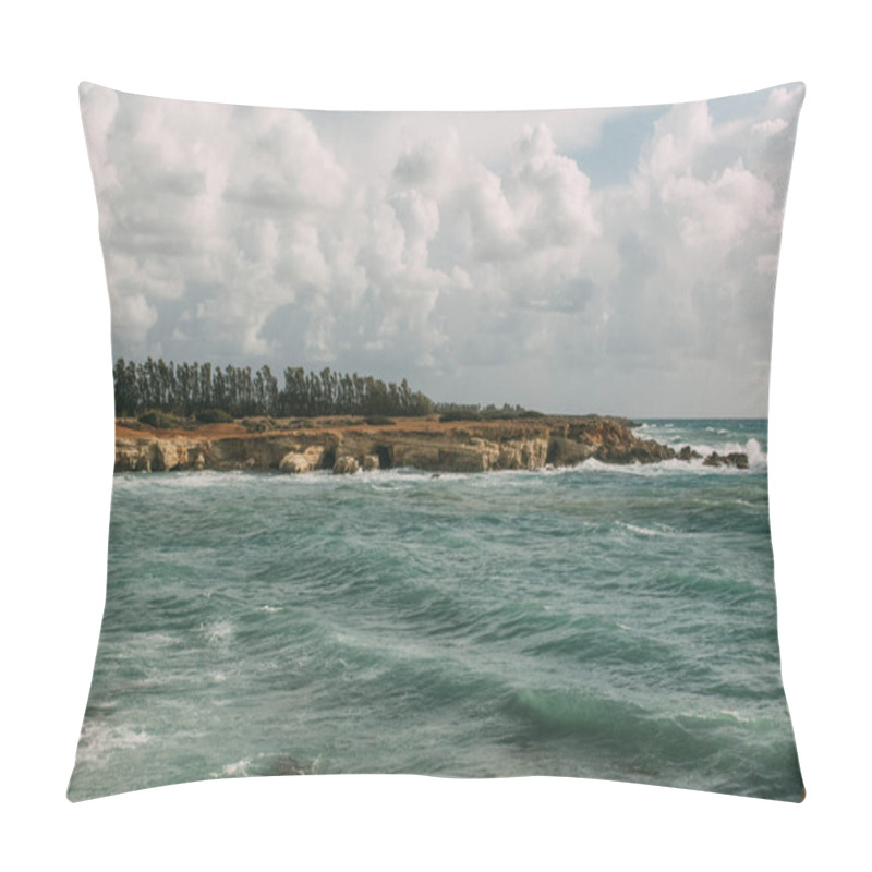 Personality  Trees Near Mediterranean Sea Against Sky With White Clouds  Pillow Covers