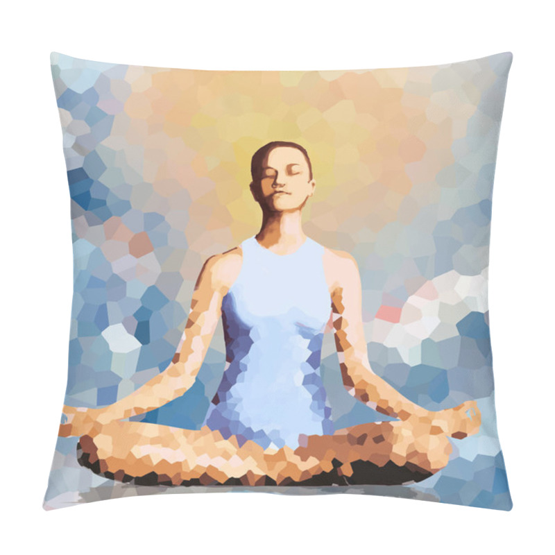 Personality  Feminine Energy. A Woman Meditates In The Lotus Position. Abstract Painting. Pillow Covers