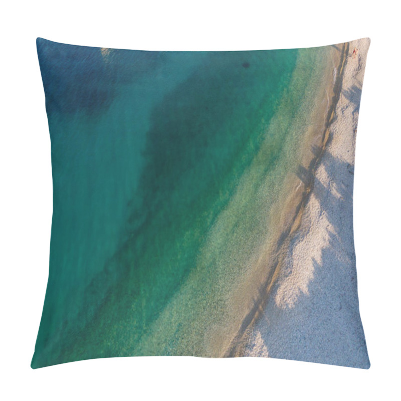 Personality  Aerial View Of A White Sand Beach Meeting Turquoise Water. Pillow Covers