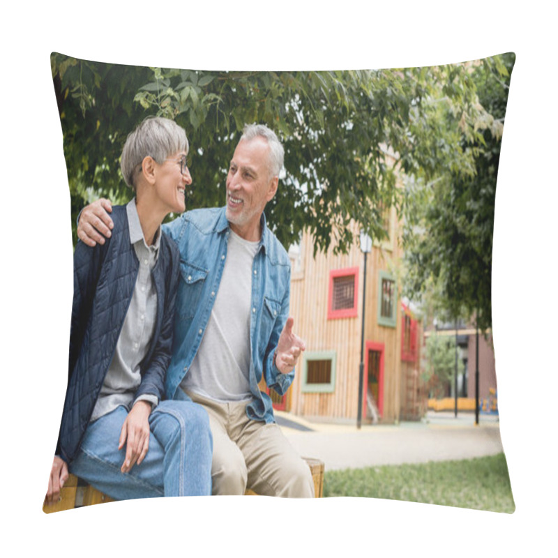 Personality  Mature Man Hugging Smiling Woman And Looking At Her  Pillow Covers