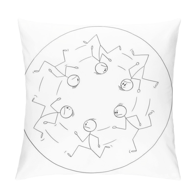 Personality  Persons In Fear Running In Circle Caught Inside, Vector Cartoon Stick Figure Or Character Illustration. Pillow Covers